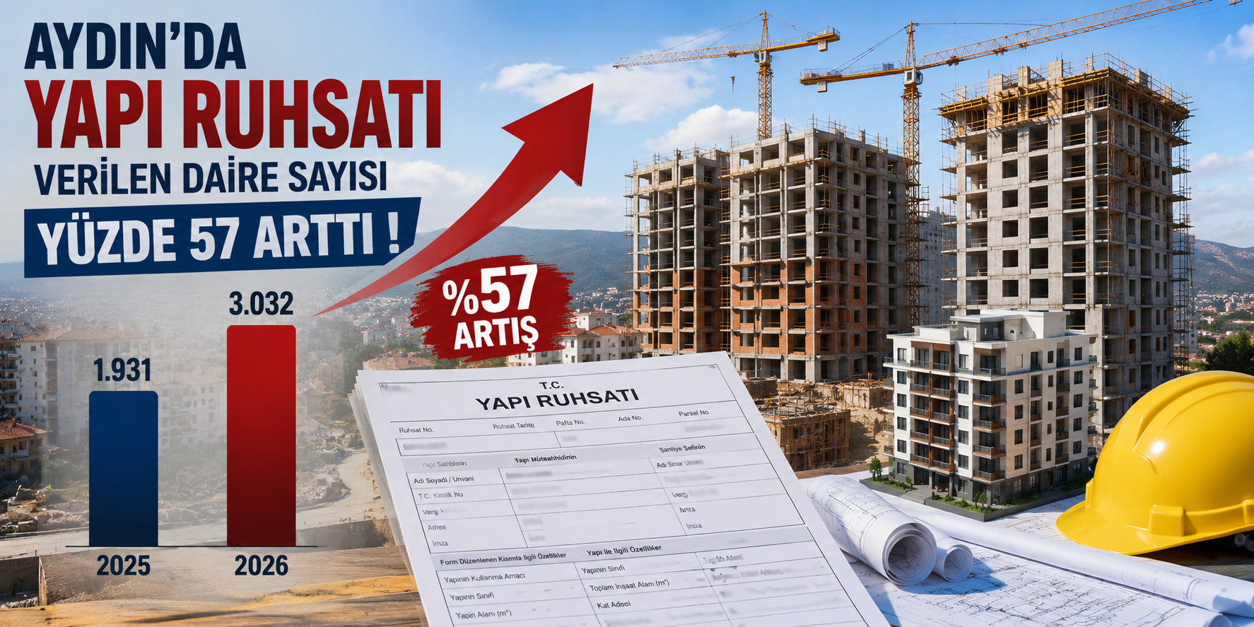 Aydın’da yapı ruhsatı verilen daire sayısı yüzde 57 arttı