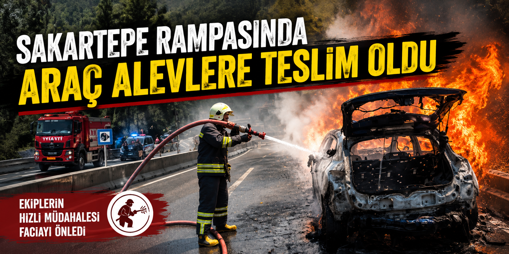Sakartepe rampasında araç alevlere teslim oldu