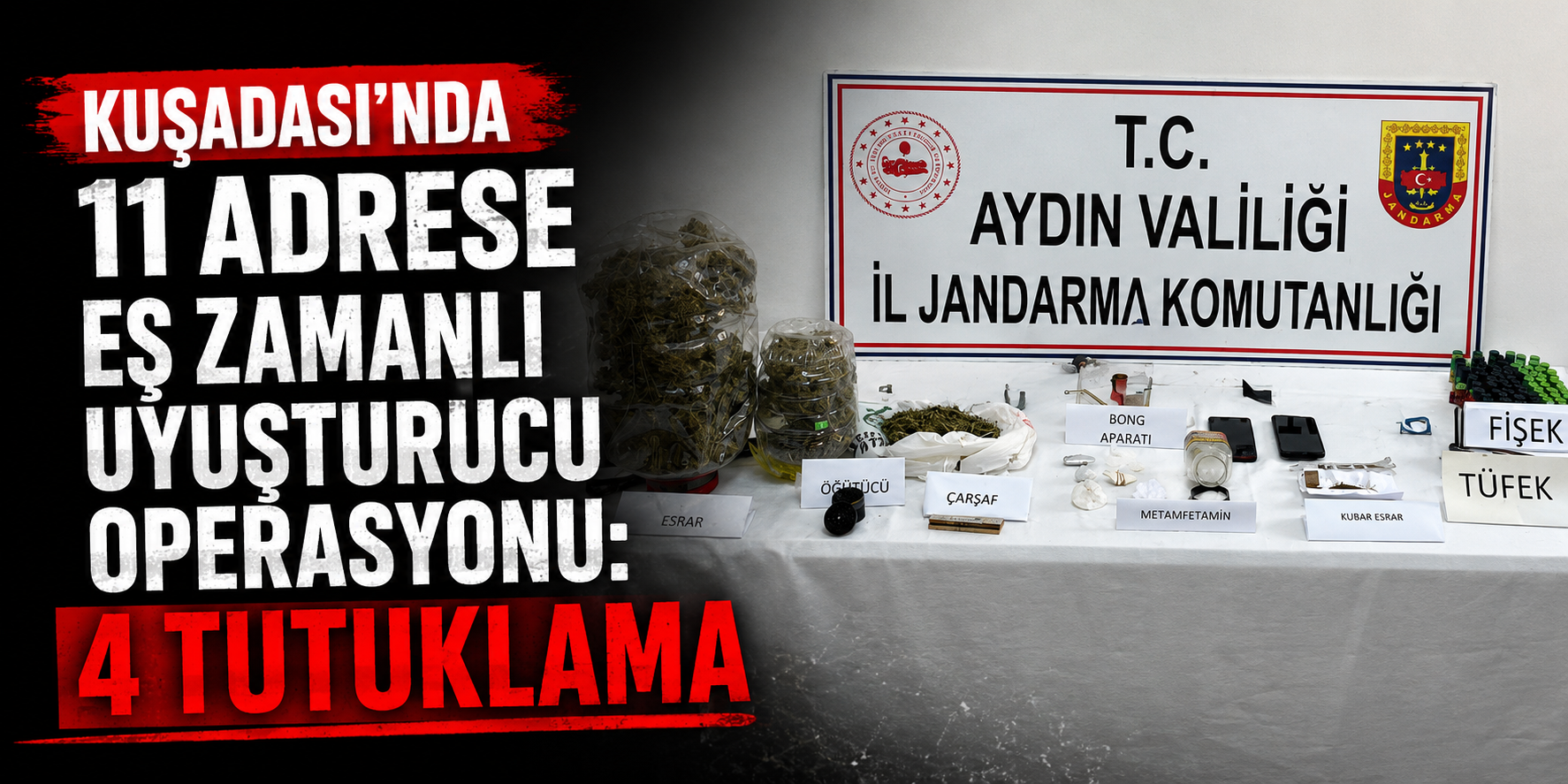 Kuşadası’nda 11 adrese eş zamanlı uyuşturucu operasyonu: 4 tutuklama