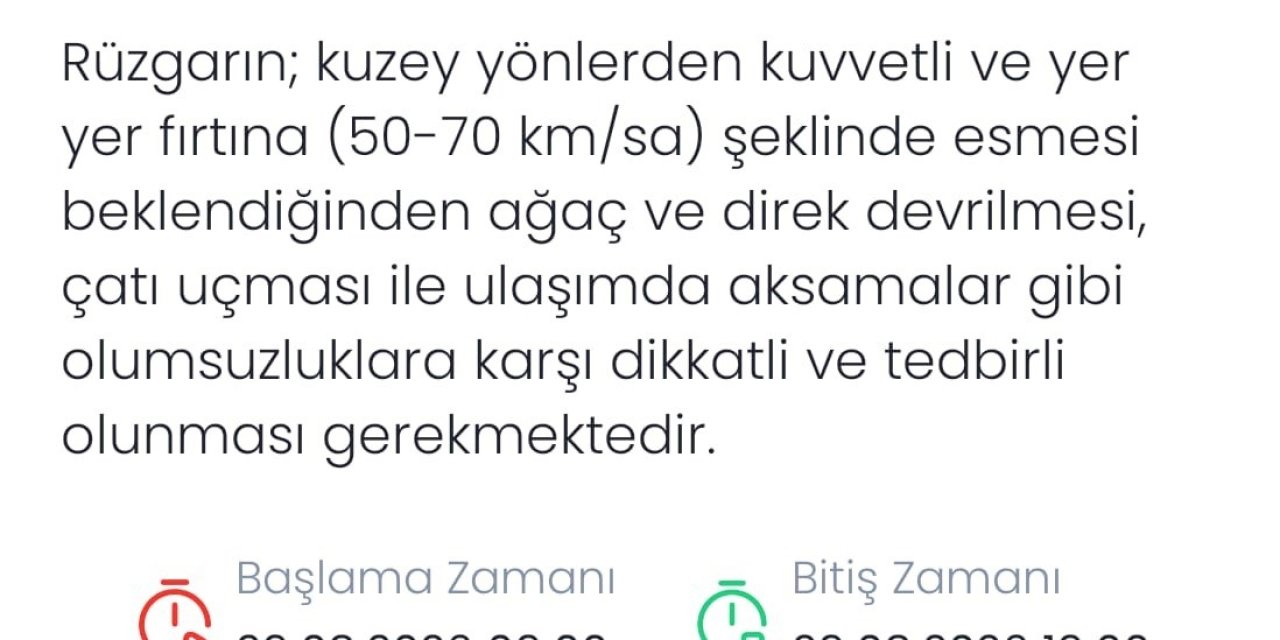 Denizli için kuvvetli rüzgar ve fırtına uyarısı