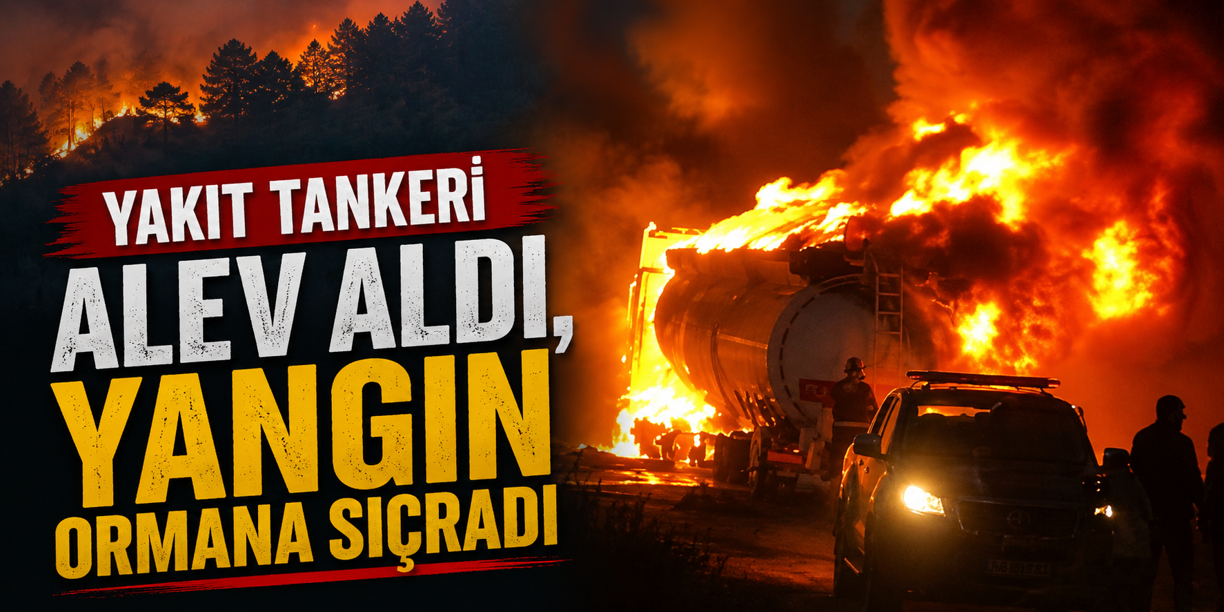 Yakıt tankeri alev aldı, yangın ormana sıçradı