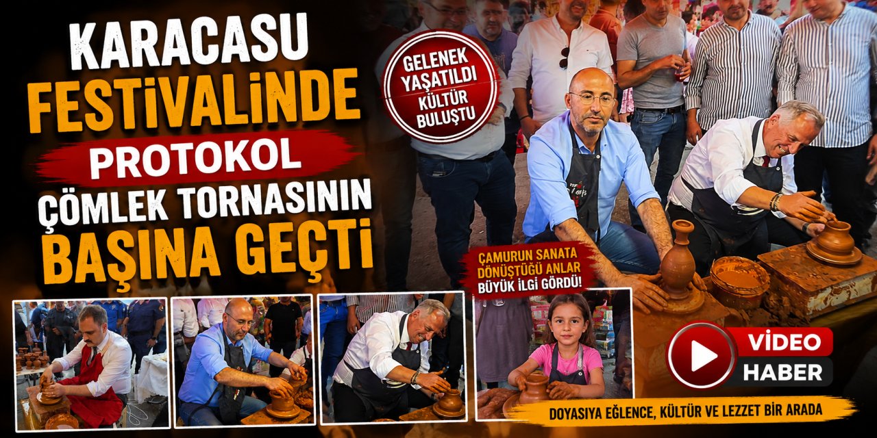 Karacasu festivalinde protokol çömlek tornasının başına geçti