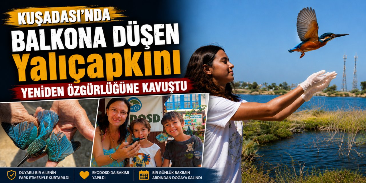 Kuşadası’nda balkona düşen Yalıçapkını yeniden özgürlüğüne kavuştu
