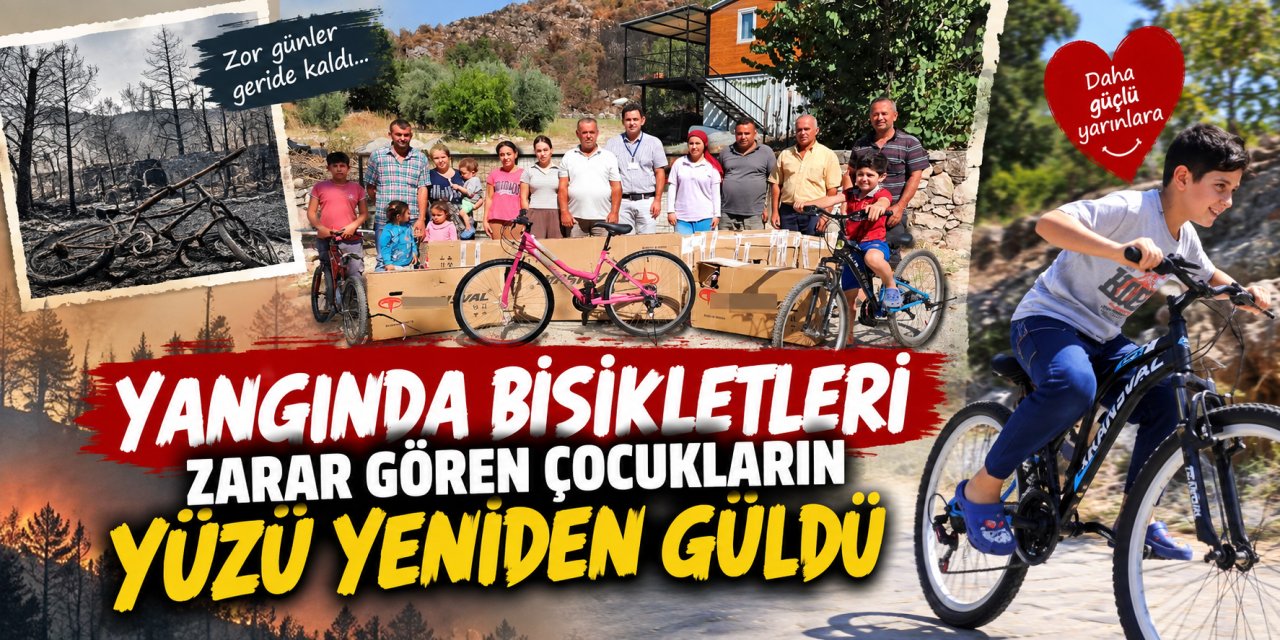 Yangında bisikletleri zarar gören çocukların yüzü yeniden güldü