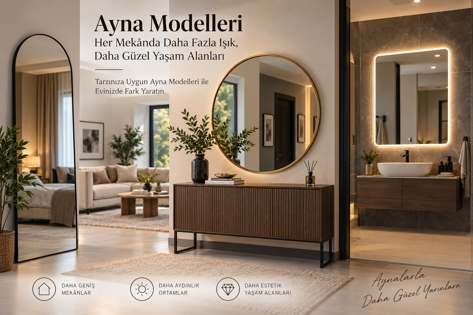 Ayna modelleri ile dekorasyonda estetik ve işlevselliği bir araya getirin