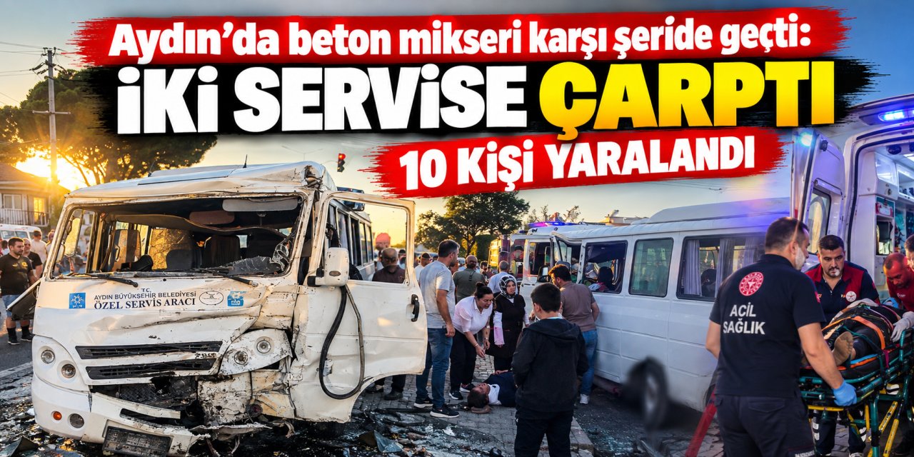Aydın’da beton mikseri karşı şeride geçti: İki servise çarptı, 10 kişi yaralandı