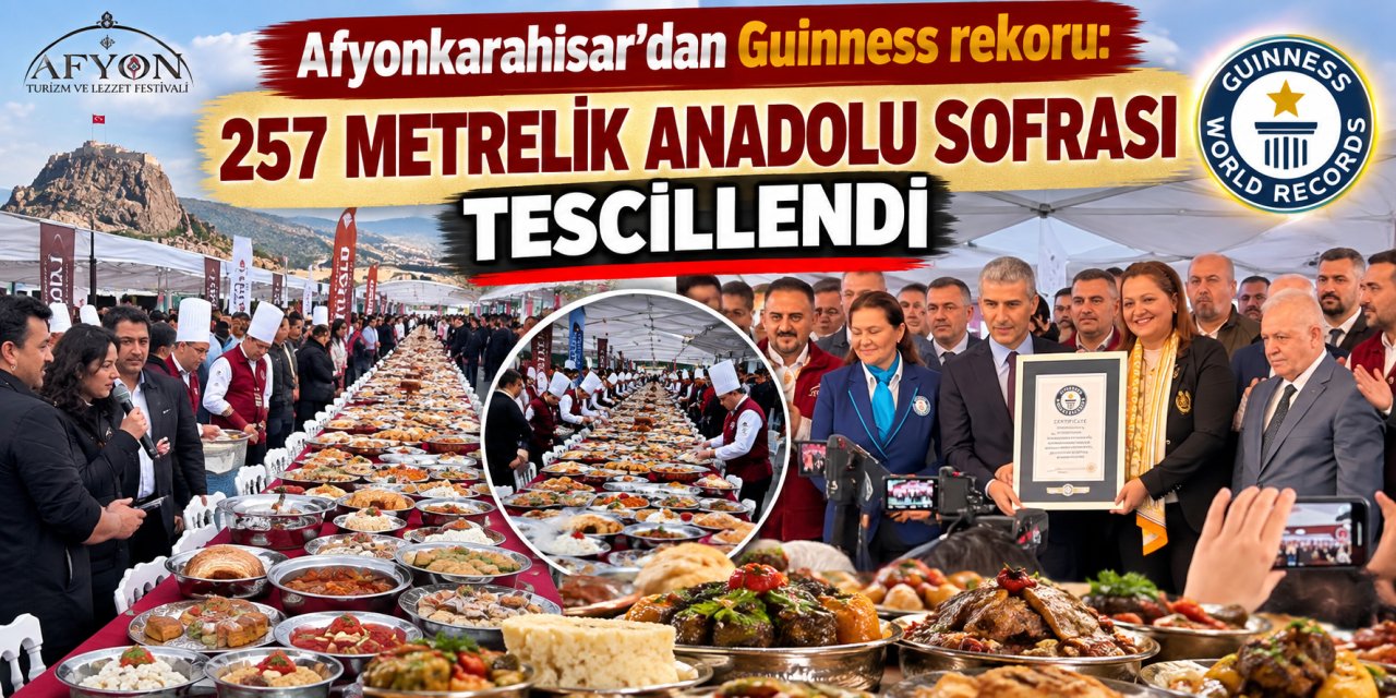 Afyonkarahisar’dan Guinness rekoru: 257 metrelik Anadolu Sofrası tescillendi