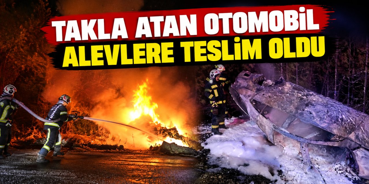 Takla atan otomobil alevlere teslim oldu