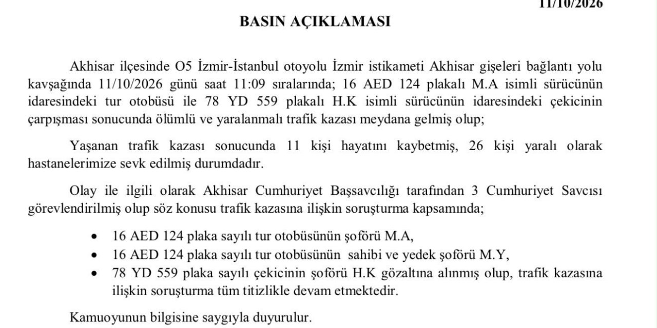 Manisa’da 11 kişinin hayatını kaybettiği trafik kazasında 3 kişi gözaltına alındı