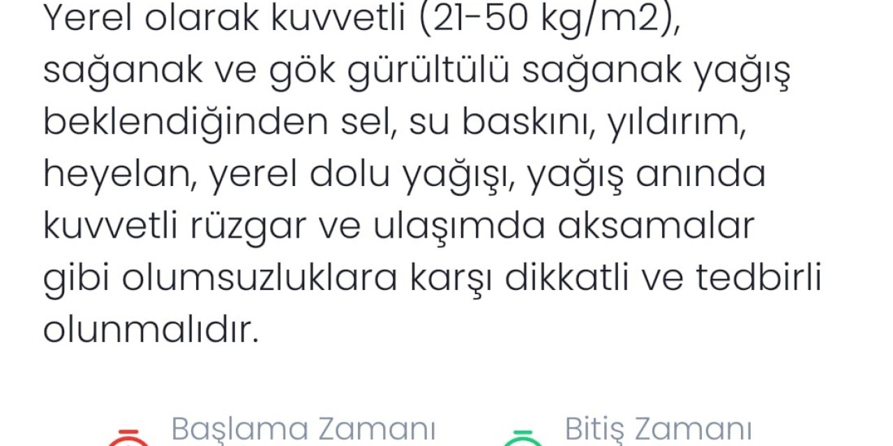 Denizli için kuvvetli yağış uyarısı