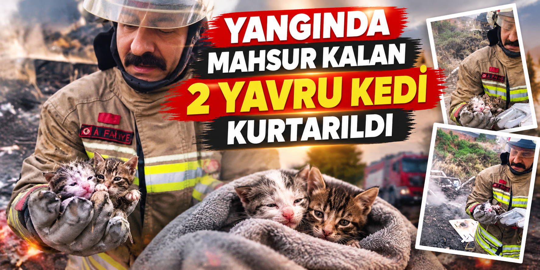 Yangında mahsur kalan 2 yavru kedi kurtarıldı
