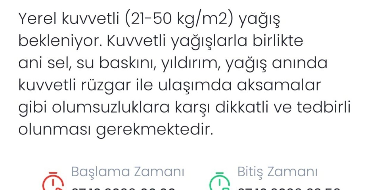 Denizli için kuvvetli yağış uyarısı