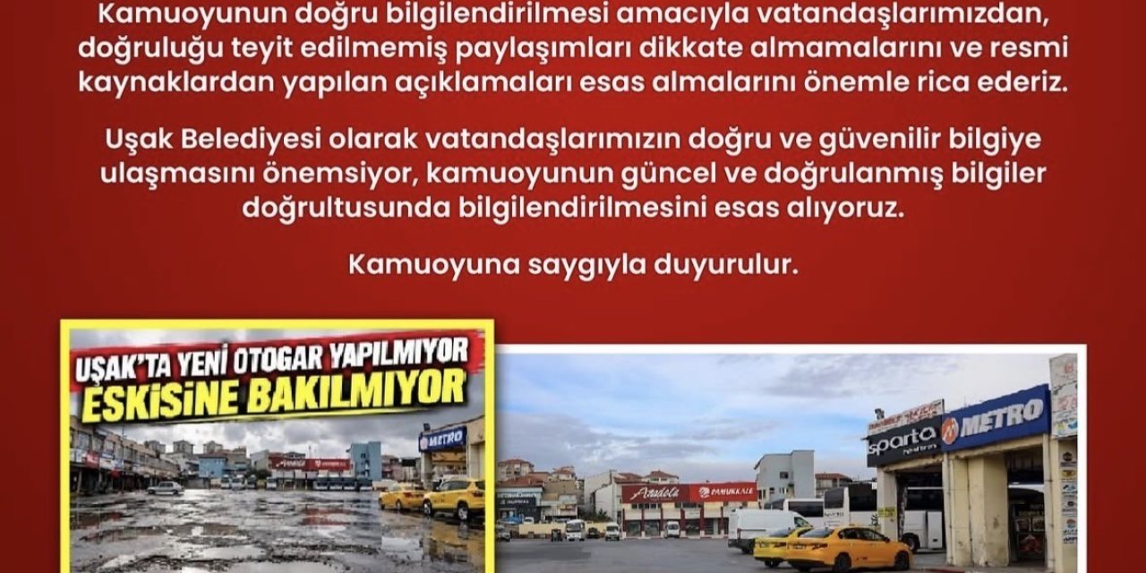 Uşak Belediyesinden otogar açıklaması: Paylaşımlar güncel durumu yansıtmıyor