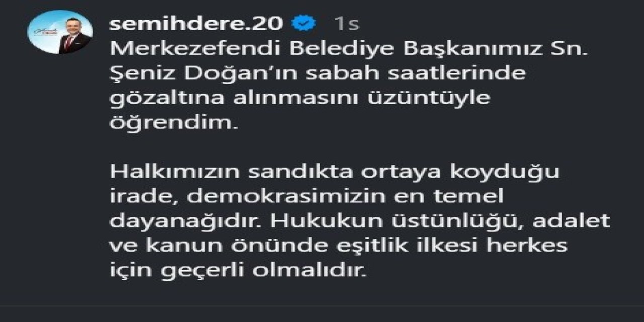 Başkan Dere’den Şeniz Doğan’ın gözaltına alınmasına tepki