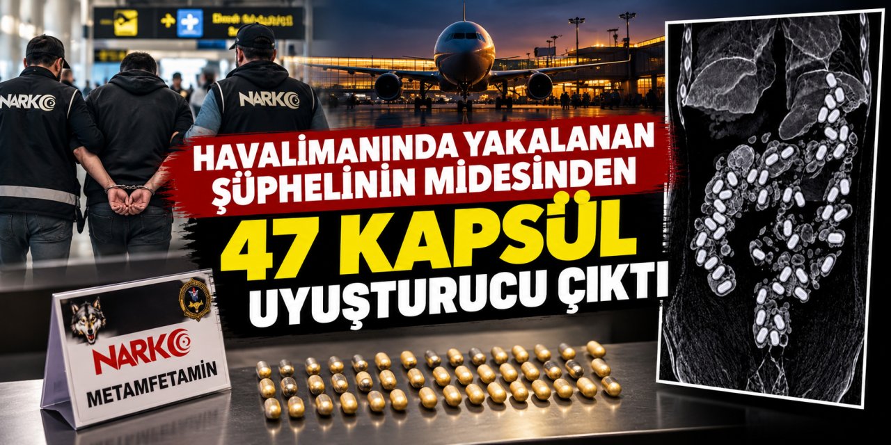 Havalimanında yakalanan şüphelinin midesinden 47 kapsül uyuşturucu çıktı