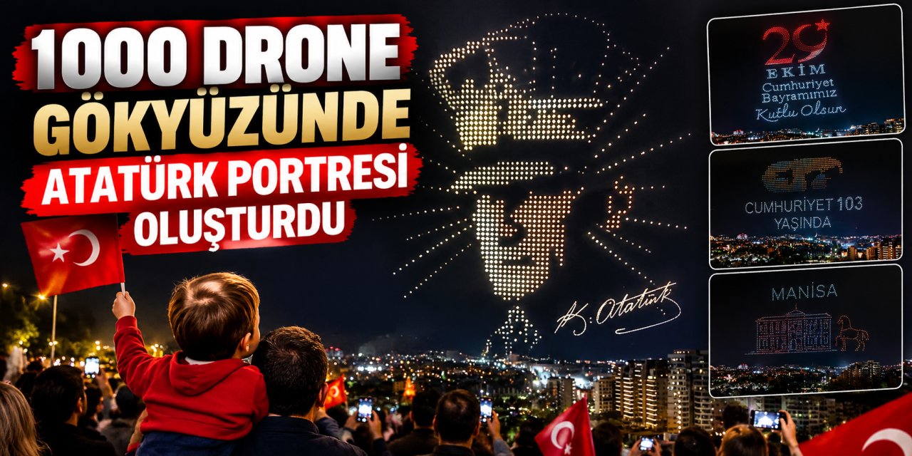 1000 drone gökyüzünde Atatürk portresi oluşturdu