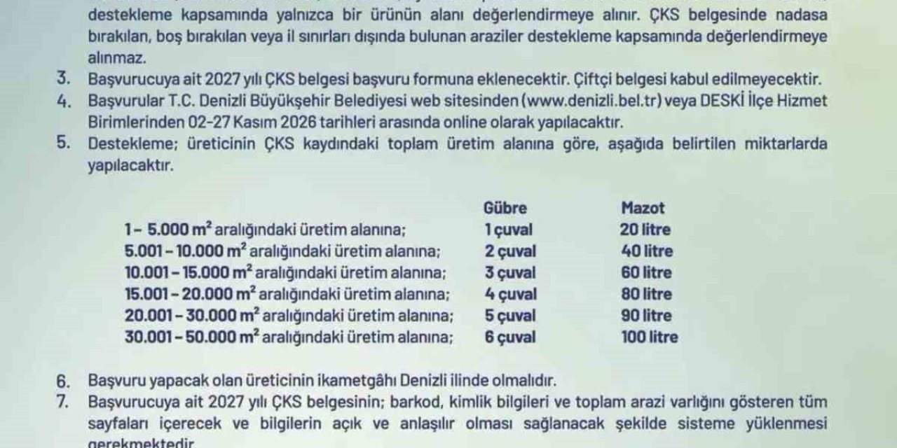 Denizli Büyükşehir Belediyesinden çiftçilere mazot ve gübre desteği