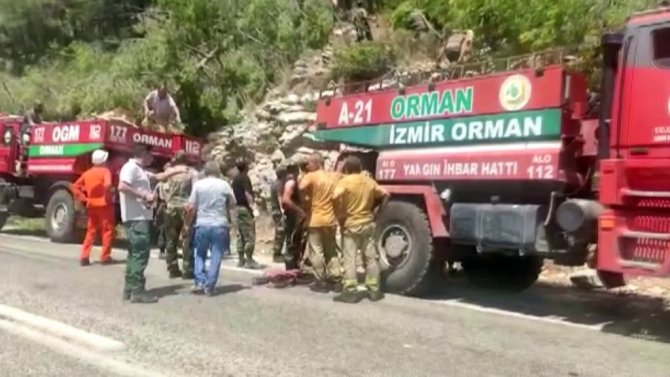 Azerbaycan’dan gelen itfaiyeciler Hisarönü Orhaniye yolundaki çalışmalara katılıyor