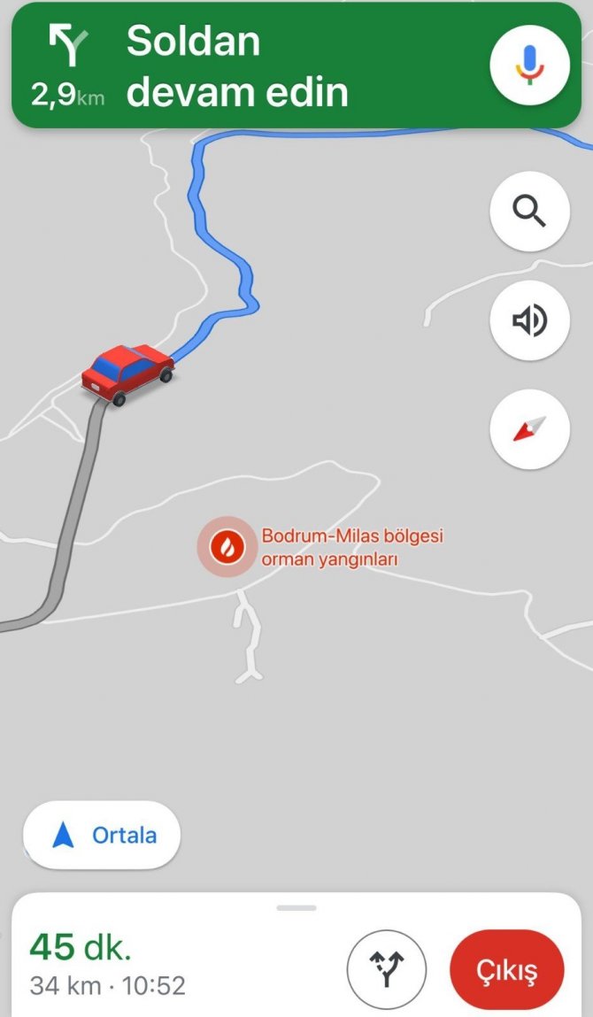 Muğla’daki yangınlar navigasyon uygulamalarına da yansıdı