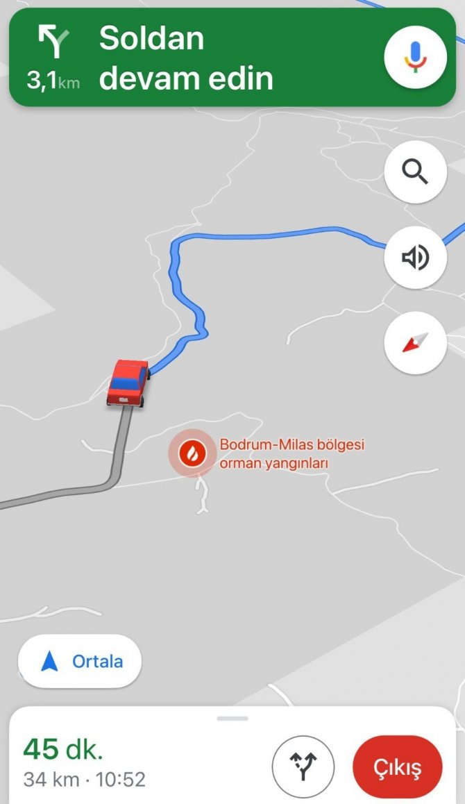 Muğla’daki yangınlar navigasyon uygulamalarına da yansıdı