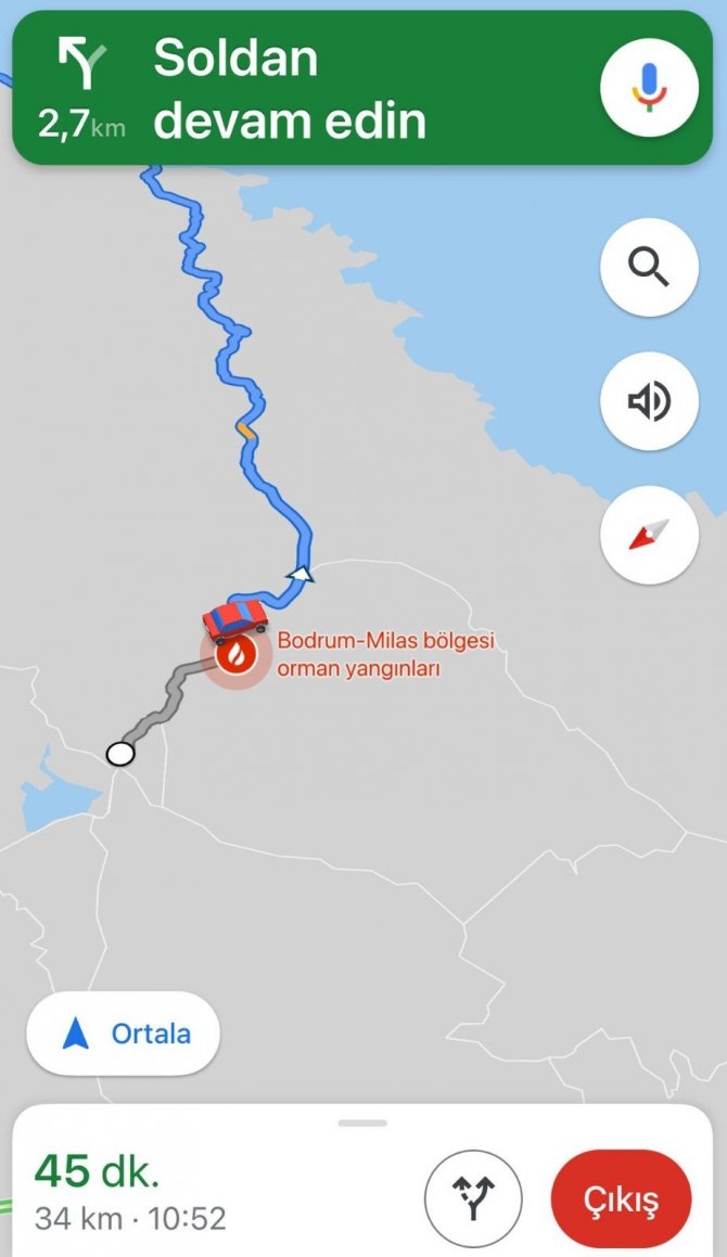 Muğla’daki yangınlar navigasyon uygulamalarına da yansıdı