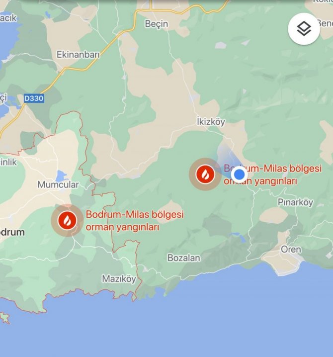 Muğla’daki yangınlar navigasyon uygulamalarına da yansıdı